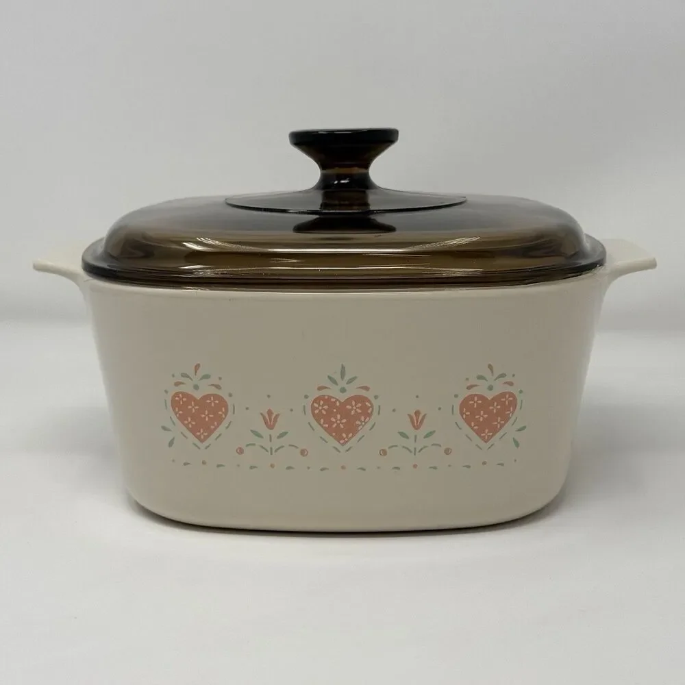 CorningWare Pink Hearts A 3 B 3 Liter Casserole Dish Brown Lid
